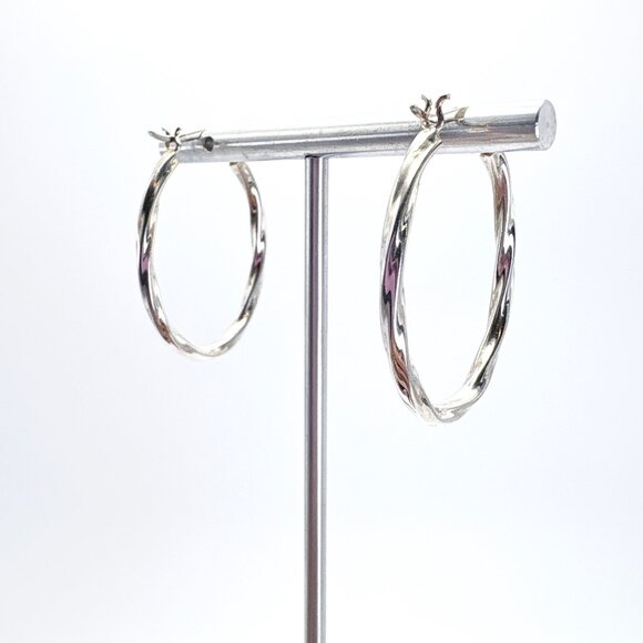 VTG Solid Sterling Silver 925 Elongated Twist Hoop Earrings Size 1.25" Length - Picture 5 of 9